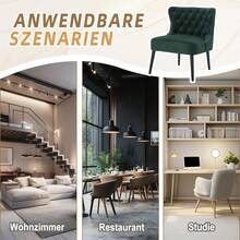 Single Armchair In Technical Fabric With Pull Button, Modern Armless Design With Rivet Trim And Solid Wood Legs For Living Room, Bedroom - Emerald + Velvet - View 5