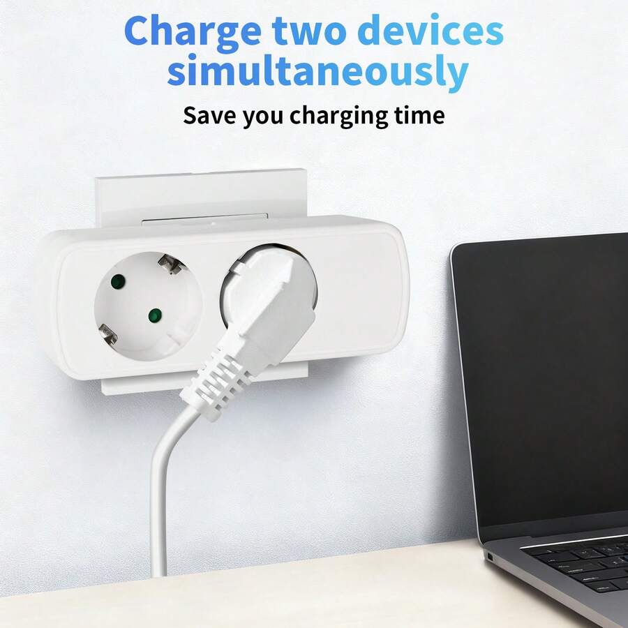 1/2 Paquete Enchufe Estándar UE de Doble Salida con Interruptor, Protección contra Sobrecarga, Portátil, Negro & Blanco, Adecuado para Uso Doméstico y de Oficina - Enchufe EU Tipo E(220-240V) - Ver 1