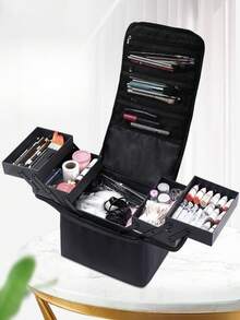 Large Makeup Train Case, 4 Trays Professional Nail Organizer Case For Nail Kits For For Nail Tools Jewelry MakeUp Brushes, Travel Makeup Organizer Bag With Adjustable Strap,Gifts For Women,Christmas Gifts,Gift Ideas For Women - Black - View 7