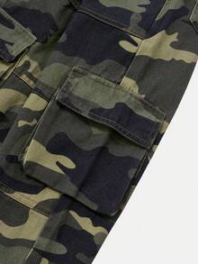 Young Girl's Casual Straight Loose Camouflage Stitching Cargo Pants, Street Style - Green - View 3