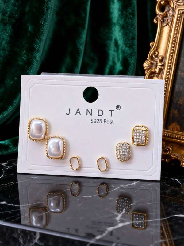 3 أزواج من أقراط الأزياء ذات الشكل الهندسي المربع الأنيق للنساء، مناسبة للارتداء اليومي والحفلات