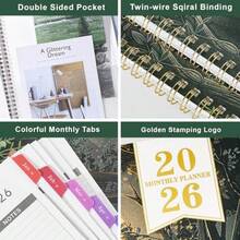 CZ 2026 Monthly Planner/Calendar 2026 Planner JAN 2026 DEC 2026 9 X 11 Monthly Planners 2026 2026 Calendar Planner With Twinwire Binding + Colorful Tabs + Pocket 5837 - 綠色 - 查看 5