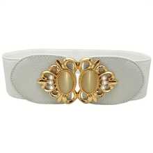 Opal Inlaid Buckle Elastic Wide Belt Elegant Solid Color Belt Classic Dress Coat Belt For Women Travel Preppy Style For Back To School Plain PC Rimless - Black - View 3