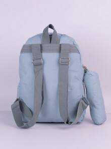 Backpack And Pencil Case Kit For Youth/College, Small, Waterproof Nylon, Plain, C304 - Baby Blue - View 4