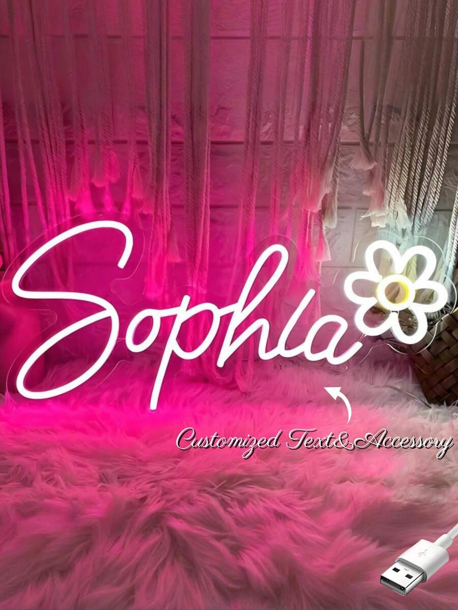 Customized Neon Sign, Customizable Neon Sign For Wall Decor, Personalized Neon Sign For Wedding, Birthday Party, Bedroom, Bar, Salon, Business, Logo, LED Sign, Christmas Gift, Romantic Home Decor - Orange - View 1