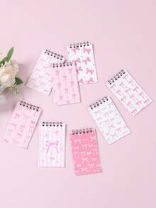 8pcs Mini Pink Bow Spiral Notebooks, Suitable As Party Favors, Pink Bow Mini Notebooks, Pink Bow Birthday Party Gifts, Game Rewards, Baby Shower Gifts, Gender Reveal Party Gifts, Pink Bow Party Decorations, Bow Decorations, Pink Bow Birthday Party Supplies, Portable Pocket Mini Notebooks - Bow - View 8