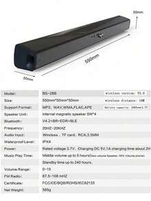 20W Echo Wall-Mounted Subwoofer Speaker - Bluetooth & USB Connection, Hi-Fi Surround Sound, Noise Cancelling Karaoke/Home Theater Speaker, Suitable For TV/Phone/Laptop - Black - View 12