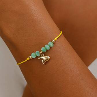 1 pieza Pulsera casual y simple de cuentas de cobre, pulsera de cristal artificial, pulsera tejida verde, pulsera de cuentas doradas, pulsera ajustable, pulsera apilable, pulsera de pareja, pulsera de hermanas, pulsera de madre e hija, regalo para amigos, regalo de cumpleaños, regalo de Navidad, regalo del Día del Maestro, regalo para adultos, regalo de graduación