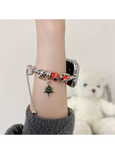 1PC able Metal made Bead DIY Themed AppleWatch s, Compatible 38/40/41/42/44/45/46/49mm, The Series Ultra/SE/11/10/9/8/7/6/5/4/3/2/1, Adjustable In Length Easy To Operate, Various Elements Such As Trees, Santa Claus, Etc., High End Full Of Sense, Is Horloge Strap Atmosphere (Watch Only, Hoesje Not Included) view 6