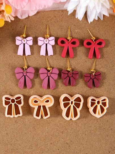 1/4 piezas Cortador de arcilla blanda con forma de lazo, cortador de arcilla blanda navideño, para hacer aretes y otros accesorios, cortador de arcilla blanda con forma de cinta para aretes, decoración navideña