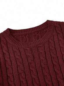 Men's Fashion Twist Rope Solid Color Crew Neck Long Sleeve Sweater - Red - View 3