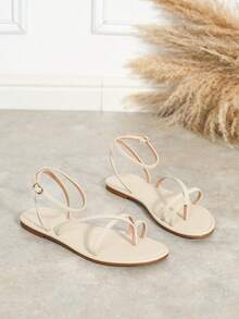 Giày sandal đế bằng hở mũi, quai kim loại, thoải mái, đa năng dành cho nữ. - Màu be - Xem 6