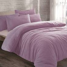 Plush Teddy Fleece Bedding Set - 3pcs Cosy Soft Duvet Cover Matching Pillowcases - Lilac - View 2