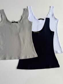 Kit Of 3 Stylish Women's Tank Tops, Blogger-Style, End-Of-Year Premium Gift, Christmas Outfit, Gym Outfit. - 黑色,白色和灰色 - 查看 2