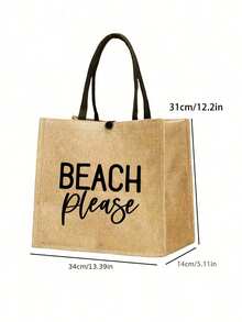大容量亚麻手提袋，印有“沙滩”图案，搭配一个小亚麻收纳袋，便携大容量购物袋，亚麻手柄手提袋，多功能收纳袋，个性化礼品袋，适合旅行、购物、度假、返校、聚会等场合，是母亲节、生日、教师节、周年纪念日、节日、派对的理想礼物 - 彩色 - 查看 9