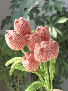 6朵混色手工钩编郁金香，人造郁金香，永不凋谢的逼真编织花，针织仿真花，保鲜花，圣诞节、生日、婚礼、毕业典礼、教师节、母亲节的最佳礼物，适合餐厅、房间、卧室装饰，也是节日礼物和圣诞派对装饰的理想之选。 - 混色 - 查看 7