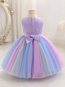 Vestido de princesa estilo europeo y americano para niñas, vestido de tul violeta con parches de encaje y flecos, vestido de princesa colorido y dulce con lazo ajustable en la espalda, para uso diario, ballet, fiesta de cumpleaños, vacaciones, celebración escolar, vestido de tul esponjoso y novedoso - Púrpura malva - Ver 3
