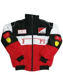 Chaqueta de motocicleta vintage americana, bordado con temática de F1, abrigo ligero para primavera y otoño - Rojo y blanco - Ver 2