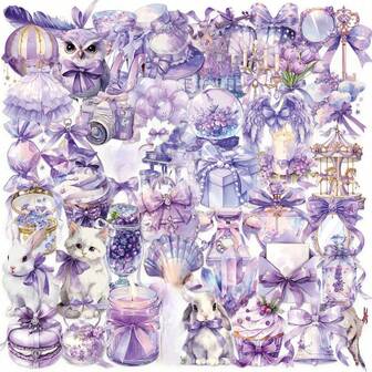 50 st. Ins-stil lila drömska transparenta tecknade söta graffiti-klistermärken DIY-handböcker, gitarr, koppar, hjälmar, kreativa festivaldekorationsklistermärken