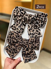 2 Stücke Leoparden-Muster Haarspangen mit Schleife, eleganter Vintage-Stil, Haaraccessoires für Frauen, geeignet für den täglichen Gebrauch, Modezubehör für Frauen, Haarklammern, Haarspangen, Haarspangen