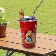 Vaso Capibara de Acero Inoxidable con Pajita y Tapa Transparente - Marfil - Viajes con capibaras - Ver 1