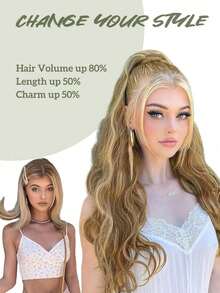 Ponytail Hair Extensions, Synthetic 26inch Long Wavy Clip In Ponytail Extension Ponytails Hairpiece For Women Daily Use - Blonde Highlight - View 8