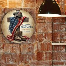 2D Flat, 1 Piece Retro Patriotic "Always Remember Our Heroes" Aluminum Metal Sign.8x7.8inch - Home, Garden, Bar And Coffee Shop Wall-Mounted Military Tribute Decoration, American Flag Decoration, Cross Silhouette Design, Home Decoration, Retro Style, Durable Material, Home Decorator, 2D Flat - 彩色 - 查看 10