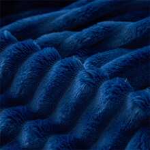 1pc Large Striped Blanket, Wide Stripe Cutout Faux Rabbit Fur, Milk Plush, Flannel Throw Blanket, Office Nap Blanket, Leisure Blanket, Sofa Blanket, Halloween Faux Fur Blanket, Faux Fleece Blanket - Navy Blue - View 5