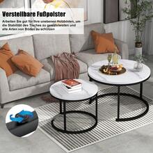 Set Of 2 Round Coffee Tables, Stackable Round Side Tables For Living Room, 2 Round End Tables - Marble + MDF - View 4