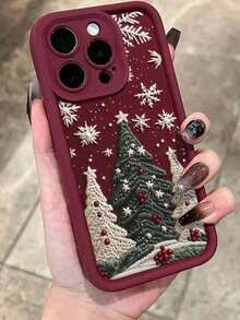 Burgundy Winter Apple Christmas Colorful Concave Soft Phone Case Compatible With IPhone17/ IPhone16/IPhone15/XR/7p8p/P12promax/P13promax/P14PROMAX/P13/P14/P11/P12/P14, XS/S/XSMAX/78,Suitable For IPhone 17 Air - 酒紅色 - 查看 4
