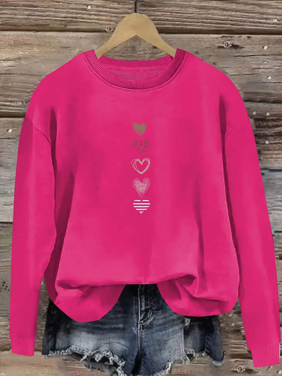 2025 New Women's Sweatshirt Casual Long Sleeve Sweater For Women Da Er Ling - Green Heart Print, Round Neck Machine Washable Regular Fit For Autumn Wi - 紅玫瑰 - 查看 1