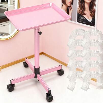 Utility Cart With Wheels Adjustable Height 30 To 42 Inches, Salon Tray Cart With 10 Sheets Of Tray Film, For Tattoo Tray, Salon Tool/Color Tray, Beauty Spa Tray, Dentist Tray Christmas Gift-Pink Rolling Tray, Salon Tray, Salon Station, Tattoo Tray, Salon Tray On Wheels, Stylist Tray
