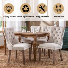 4 Piece Set Velvet Upholstered Dining Chairs, Wingback Side Chairs Button Tufted With Solid Wood Legs For Kitchen,Dining Room. - Beige - View 12