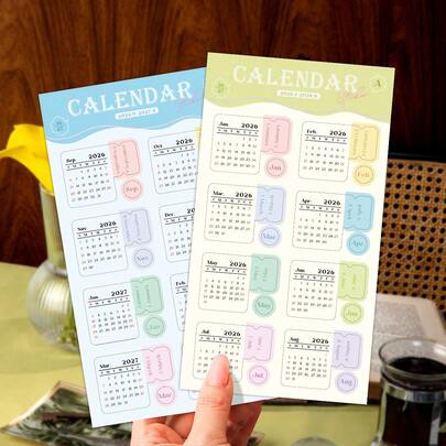 2026-2027迷你桌面日历贴纸套装，美观的粉彩色系月度计划标签，适用于日记本、笔记本和子弹笔记——可爱的小型年度日程贴纸，适用于学习、办公和剪贴簿