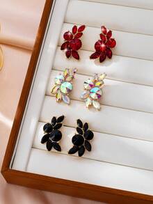 1 Pair Fashionable, Exquisite, Luxurious, Elegant Women's Earrings, Round Faux Gemstone Design, Eye-Catching Party Accessory - Multicolor - View 10