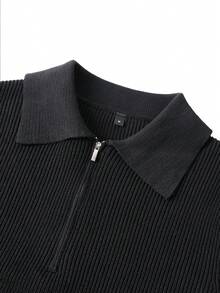 Men's Casual Solid Color Half-Zip Collar Ribbed Knit Sweater, Autumn/Winter, Long Sleeve Top