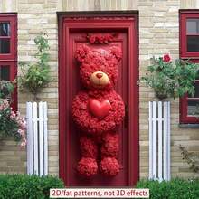 2D Valentine's Day Door Banner 1pc A Stunning Teddy - Bear Shaped Rose Arrangement With A Heart - Felt Gesture For Indoor/Outdoor Party Decor, Anniversary Party Supplies,Valentine's Day,2D Flat,Polyester,Notmulti-Layer Or Real Model