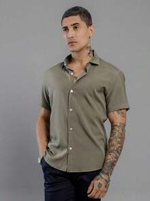 Men's Kit: Short-Sleeved Shirt With Italian Collar And Plain Shorts. Premium Set, Comfortable, Lightweight And Cool, Perfect For Summer, New Year's Eve And Christmas. - 綠色 - 查看 5