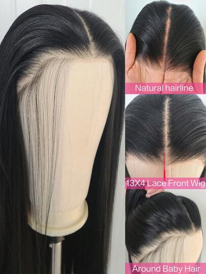 24'' Straight Long Black Synthetic Fiber Hairpiece With Free-style Synthetic Lace Front Wig Cap, Suitable For Daily Wear
