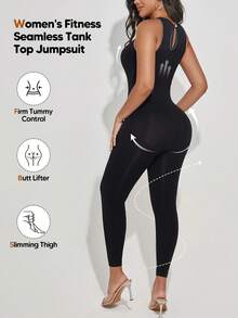 Women's Soft Seamless Sleeveless Jumpsuit, Suitable For Outdoor Wear Black - Black - View 8
