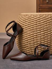 MonaNise Ballerines à bout pointu pour femmes, chaussures de travail, de loisirs et de déplacement avec ruban, mocassins confortables ajourés, bordeaux, automne - Tabac - Voir 6