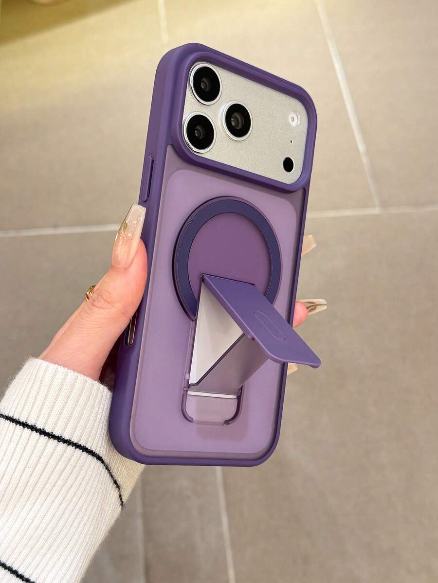 1pc Luxury Matte Semi-Transparent Magnetic Wireless Charging Phone Case With Stand, Compatible With IPhone 17 Pro Max, 16 Pro, 17 Pro, 16, 15, 14, 13, 12, 11 Pro Max Plus, Shock-Absorbing Soft Bumper Hard Back Cover