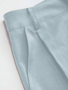 Vela Rue Minimalist Design Jumpsuit With Hook & Zipper Closure, Lightweight Semi-Sheer Solid Blue Wide Leg Trousers, Fashionable Wide Leg Pants For All Seasons - Baby Blue - View 3