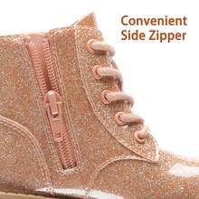 Botines de tobillo con purpurina para niñas, estilo militar, con cremallera lateral y cordones, para bebés, niñas pequeñas y mayores (KA344) - Rosa - Ver 5