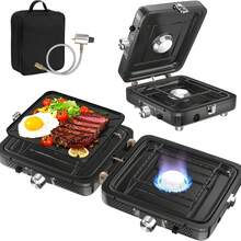 GCCSJ Camping Stove,Foldable Dual-Burner Propane Camping Stove - One-Touch Instant Ignition, Adjustable Burners With Carry Bag & Handle, Outdoor Camp Stove For Picnics, Backyard BBQ & Camping Essentials (Black) - 黑色 - 查看 12