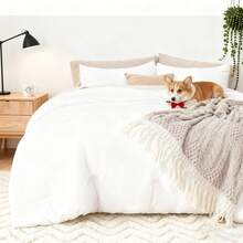 Comforter Set Queen Comforter Set Full Bed Comforter Set Room Decor Bed Set 3 Pieces Luxe Dark Green Bedding Set, All Season Cozy Bedding With Comforter, Flat Sheet, Fitted Sheet, Pillowcases & Shams - 白色 - 查看 3