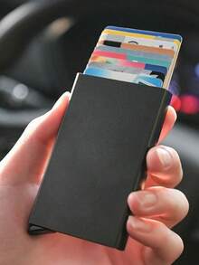 Unisex Black Ultra-Thin RFID Blocking Anti-Theft Card Cover Wallet Protector - With Pop-Up Card Holder, Anti-Theft Protection - Suitable For ID Cards, Business Cards, Bank Cards, Debit Cards - The Ideal Gift For Men For New Year's, Anniversaries, And Valentine's Day! - Black - View 2
