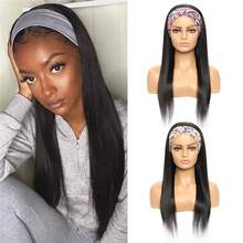 Headband Wig Human Hair Straight 18 Inch Headband Wigs For Women Glueless None Lace Front Wig Brazilian Virgin Human Hair Wigs Natural Color 200% Density - Natural Black - 查看 3