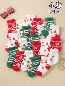 2 Pairs Infant Plush Pattern Minimalist Socks, Casual Daily Wear - Multicolor - View 5