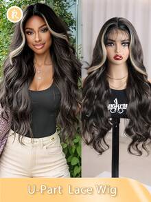 Long Body Wave Hair Wig, Soft Synthetic Lace Wig, Lace Front Wig With Baby Hair Suitable For Women's Daily Parties, 26Inches Synthetic Fiber Imported From Japan Elastic Mesh Cap Suitable For All People Halloween,Costume Party Dress Up Gifts For Women Christmas Decorations Christmas Gifts - Blonde Highlight - View 1